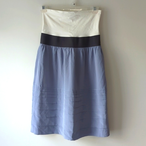 Theory Zelena Strapless Dress Silk Color block One size Blue Black - Picture 1 of 8